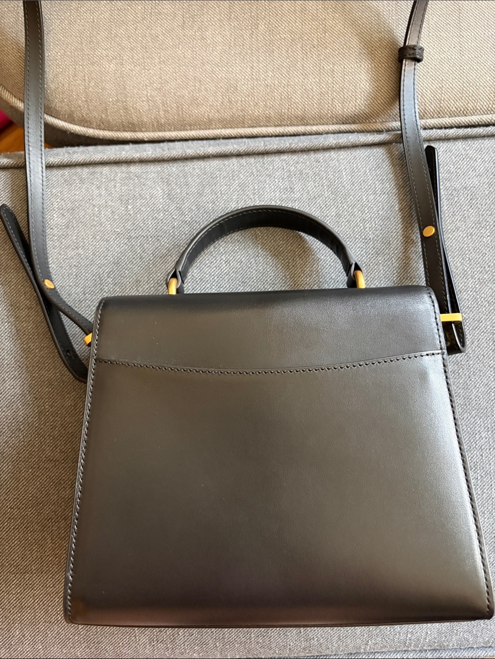 Quince Black Leather Top-Handle Crossbody Bag with Gold Hardware - Picture 4 of 7